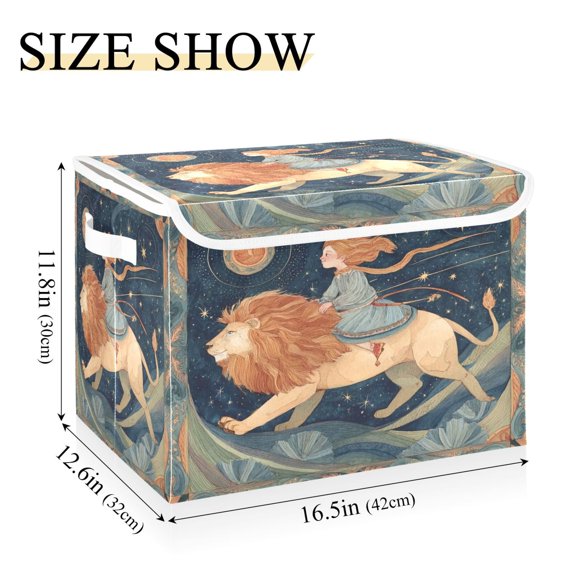 Iauyy 16.5x12.6x11.8in Foldable Flip-Top Storage Bin, Dustproof Magic Tape Closure, Ideal for Home & Toy Organizationon The Back Of The Lion