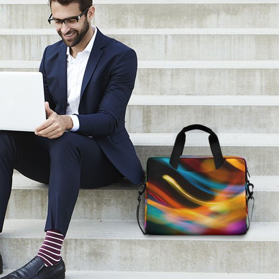 Iauyy 16inch Laptop Briefcase for Men/Women , Detachable Strap & Padded Compartment，Water-Resistant BagBusiness Travel File and Notepad,A Defocused Light Bar