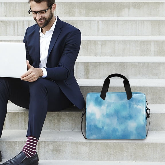 Iauyy 16inch Laptop Briefcase for Men/Women , Detachable Strap & Padded Compartment，Water-Resistant BagBusiness Travel File and Notepad,Blue and White Watercolor