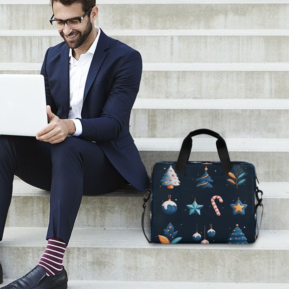 Iauyy 16inch Laptop Briefcase for Men/Women , Detachable Strap & Padded Compartment，Water-Resistant BagBusiness Travel File and Notepad,Christmas and New Year Elements