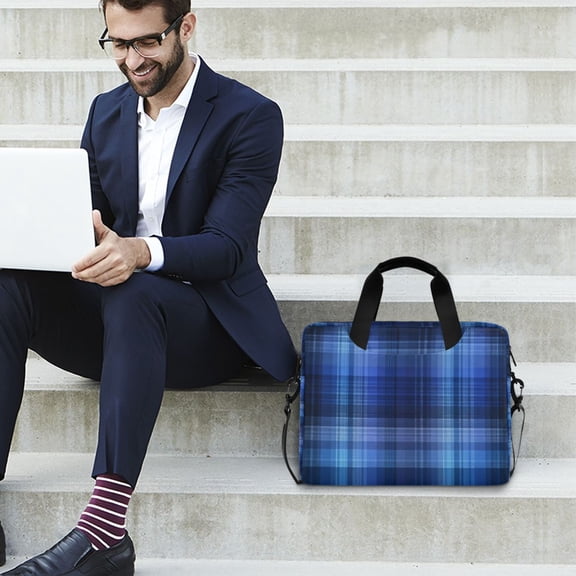 Iauyy 16inch Laptop Briefcase for Men/Women , Detachable Strap & Padded Compartment，Water-Resistant BagBusiness Travel File and Notepad,Consistent Blue Check Pattern
