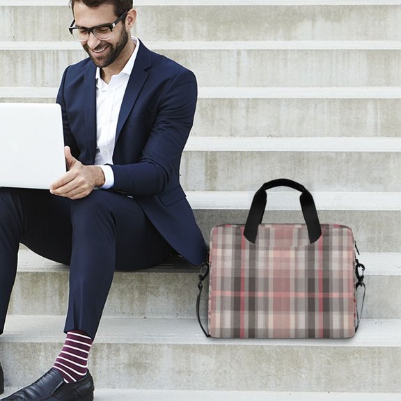 Iauyy 16inch Laptop Briefcase for Men/Women , Detachable Strap & Padded Compartment，Water-Resistant BagBusiness Travel File and Notepad,Dark Red Checkered Pattern