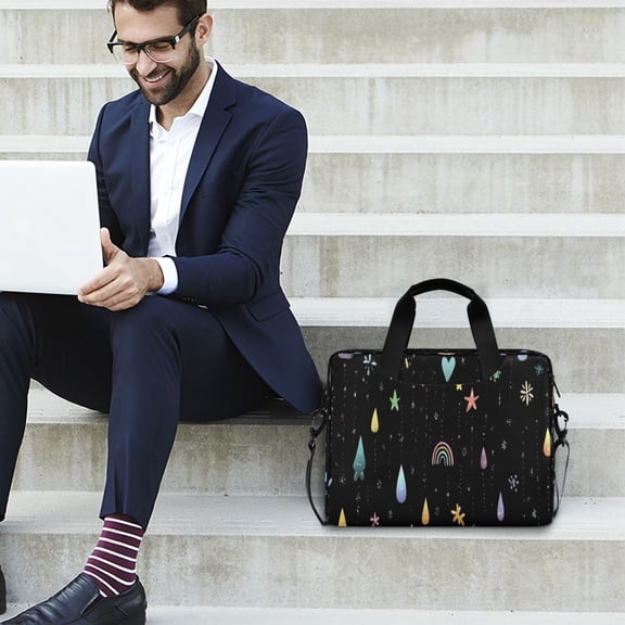 Iauyy 16inch Laptop Briefcase for Men/Women , Detachable Strap & Padded Compartment，Water-Resistant BagBusiness Travel File and Notepad,Decorated with Raindrops