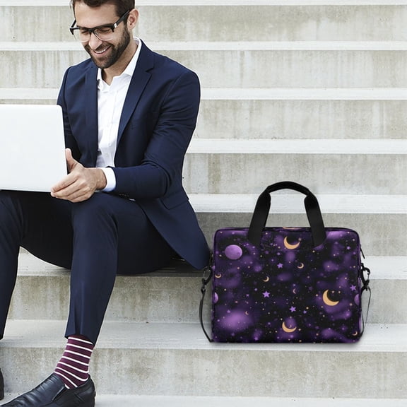 Iauyy 16inch Laptop Briefcase for Men/Women , Detachable Strap & Padded CompartmentWater-Resistant BagBusiness Travel File and Notepad,Deep Purple Star