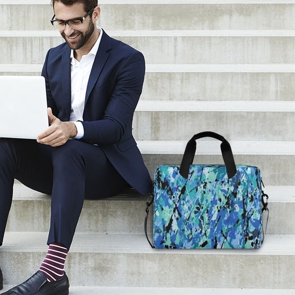 Iauyy 16inch Laptop Briefcase for Men/Women , Detachable Strap & Padded Compartment，Water-Resistant BagBusiness Travel File and Notepad,Greenish-blue and Black
