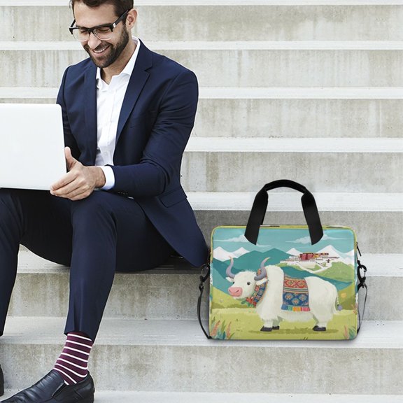 Iauyy 16inch Laptop Briefcase for Men/Women , Detachable Strap & Padded Compartment，Water-Resistant BagBusiness Travel File and Notepad,Himalayan Yak-a