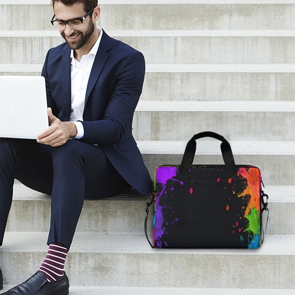 Iauyy 16inch Laptop Briefcase for Men/Women , Detachable Strap & Padded Compartment，Water-Resistant BagBusiness Travel File and Notepad,Ink Wash Painting