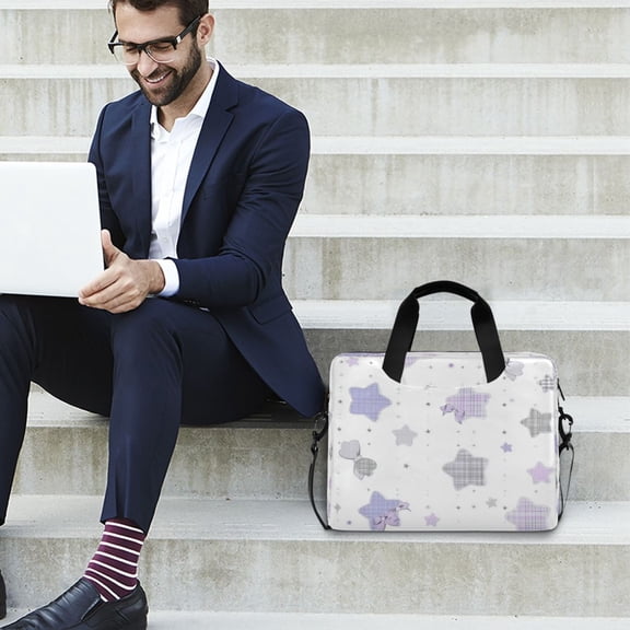 Iauyy 16inch Laptop Briefcase for Men/Women , Detachable Strap & Padded CompartmentWater-Resistant BagBusiness Travel File and Notepad,Light Purple Fabric