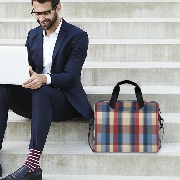 Iauyy 16inch Laptop Briefcase for Men/Women , Detachable Strap & Padded Compartment，Water-Resistant BagBusiness Travel File and Notepad,Minimalist Check Pattern
