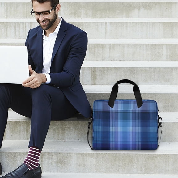 Iauyy 16inch Laptop Briefcase for Men/Women , Detachable Strap & Padded Compartment，Water-Resistant BagBusiness Travel File and Notepad,Modern Style Vlue Checkered Pattern