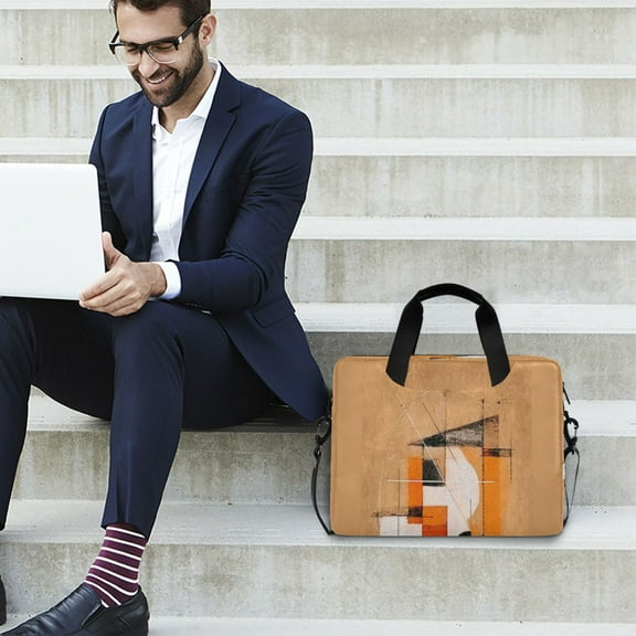 Iauyy 16inch Laptop Briefcase for Men/Women , Detachable Strap & Padded Compartment，Water-Resistant BagBusiness Travel File and Notepad,Orange and Black