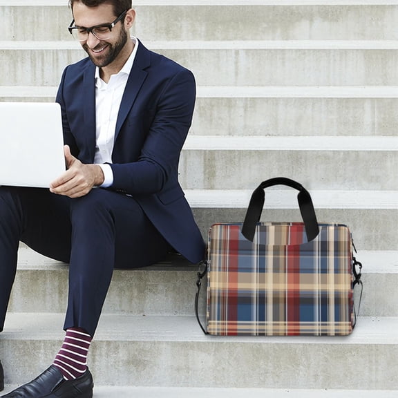 Iauyy 16inch Laptop Briefcase for Men/Women , Detachable Strap & Padded Compartment，Water-Resistant BagBusiness Travel File and Notepad,Red Checkered Pattern