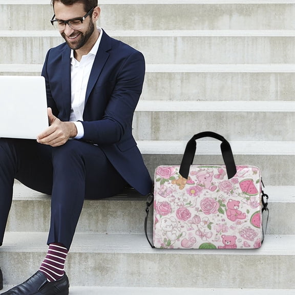 Iauyy 16inch Laptop Briefcase for Men/Women , Detachable Strap & Padded Compartment,Water-Resistant BagBusiness Travel File and Notepad,Roses and Teddy Bears