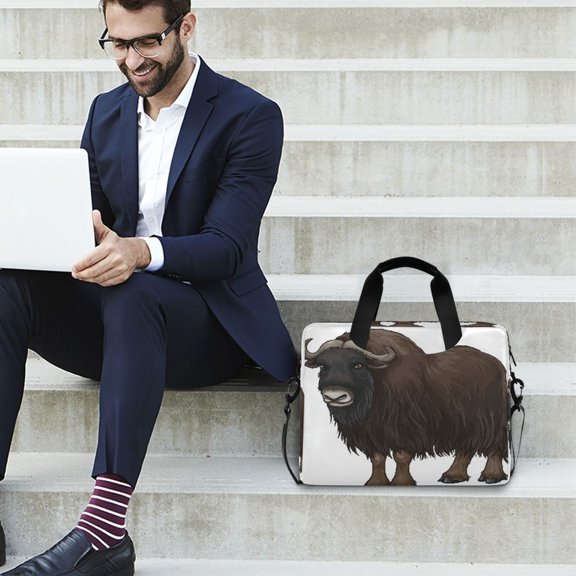 Iauyy 16inch Laptop Briefcase for Men/Women , Detachable Strap & Padded Compartment，Water-Resistant BagBusiness Travel File and Notepad,The Long-horned Musk Ox
