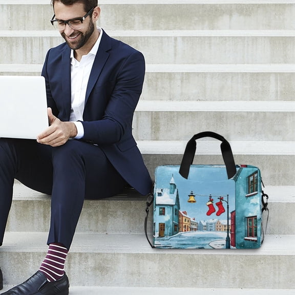 Iauyy 16inch Laptop Briefcase for Men/Women , Detachable Strap & Padded Compartment，Water-Resistant BagBusiness Travel File and Notepad,The Town Is Snowing