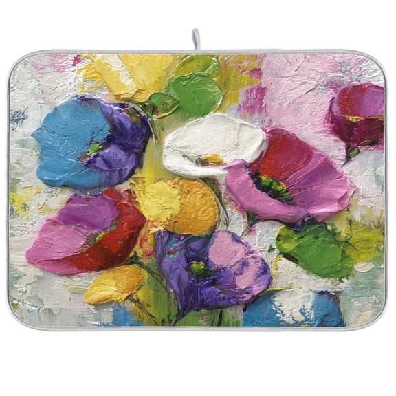 Iauyy Dish Drying Mat for Kitchen Counter, Super Absorbent & Hanging 16x18 / 18x24 Inch (S/M) Abstract Flowers