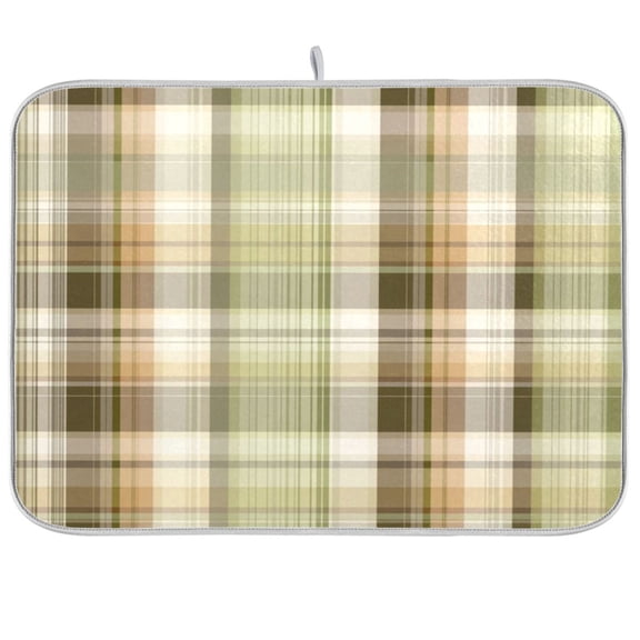 Iauyy Dish Drying Mat for Kitchen Counter, Super Absorbent & Hanging 16x18 / 18x24 Inch (S/M) Beige Checkered Pattern