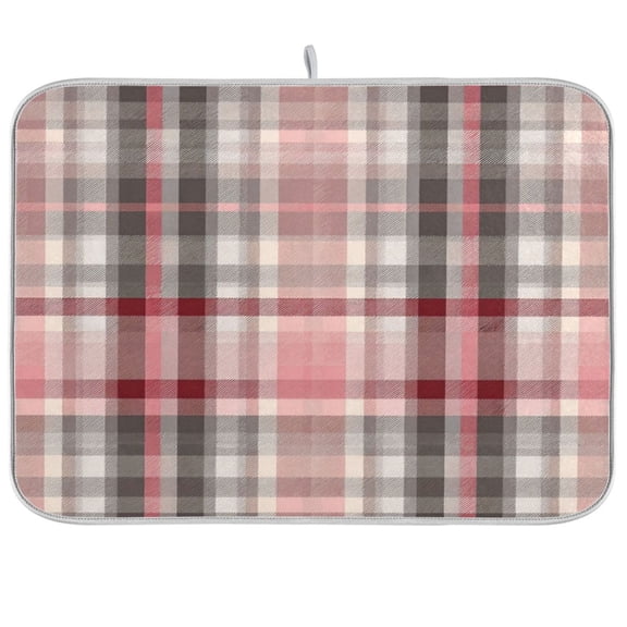 Iauyy Dish Drying Mat for Kitchen Counter, Super Absorbent & Hanging 16x18 / 18x24 Inch (S/M) Dark Red Checkered Pattern