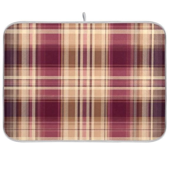 Iauyy Dish Drying Mat for Kitchen Counter, Super Absorbent & Hanging 16x18 / 18x24 Inch (S/M) Deep Red and Beige