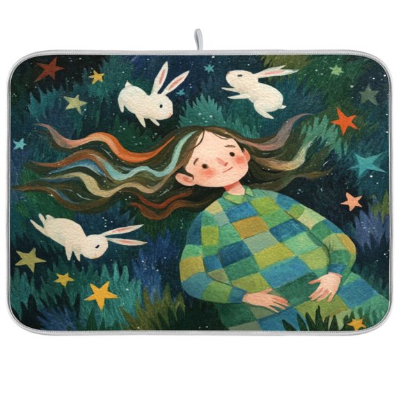 Iauyy Dish Drying Mat for Kitchen Counter, Super Absorbent & Hanging 16x18 / 18x24 Inch (S/M) Floating in Space