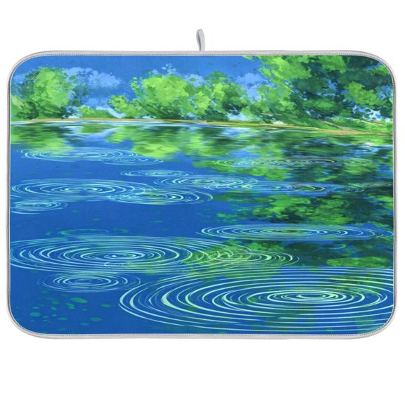 Iauyy Dish Drying Mat for Kitchen Counter, Super Absorbent & Hanging 16x18 / 18x24 Inch (S/M) Green Trees