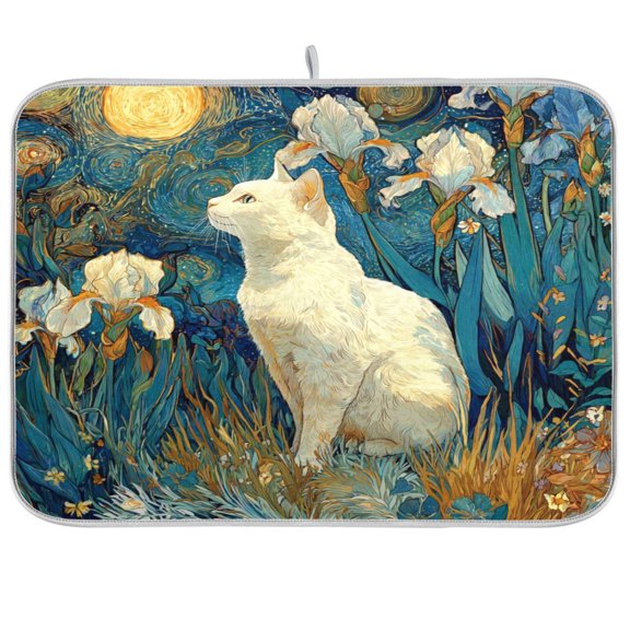 Iauyy Dish Drying Mat for Kitchen Counter, Super Absorbent & Hanging 16x18 / 18x24 Inch (S/M) Iris in The Night Sky