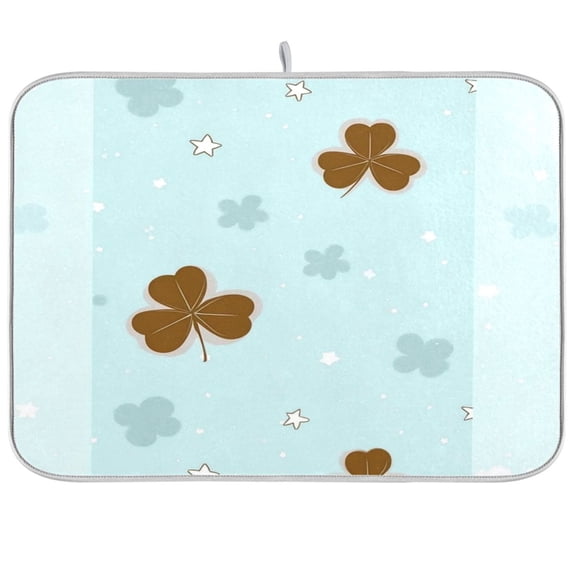 Iauyy Dish Drying Mat for Kitchen Counter, Super Absorbent & Hanging 16x18 / 18x24 Inch (S/M) Light Blue and Brown