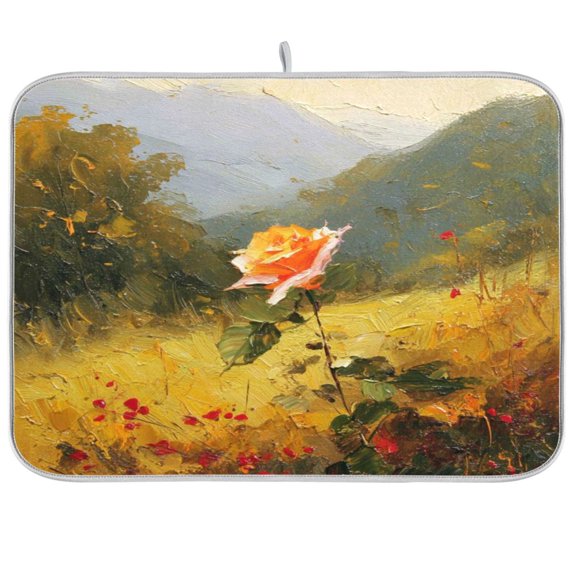 Iauyy Dish Drying Mat for Kitchen Counter, Super Absorbent & Hanging 16x18 / 18x24 Inch (S/M) Mountains and Fields