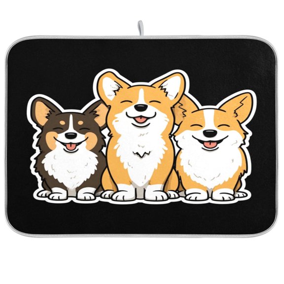 Iauyy Dish Drying Mat for Kitchen Counter, Super Absorbent & Hanging 16x18 / 18x24 Inch (S/M) Puppy
