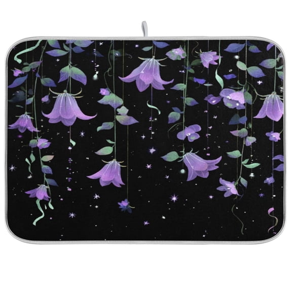 Iauyy Dish Drying Mat for Kitchen Counter, Super Absorbent & Hanging 16x18 / 18x24 Inch (S/M) Purple Flowers