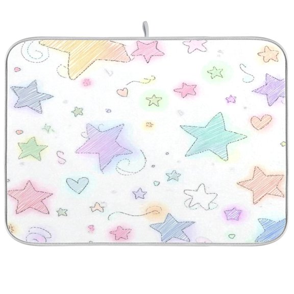 Iauyy Dish Drying Mat for Kitchen Counter, Super Absorbent & Hanging 16x18 / 18x24 Inch (S/M) Rainbow-Stars
