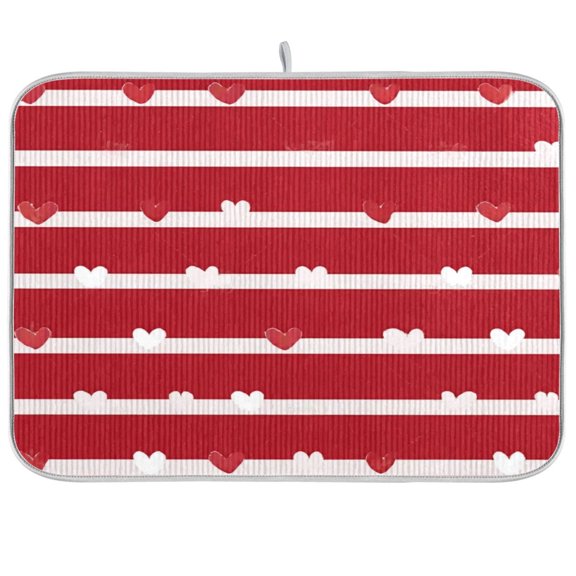 Iauyy Dish Drying Mat for Kitchen Counter, Super Absorbent & Hanging 16x18 / 18x24 Inch (S/M) Red and White Stripes