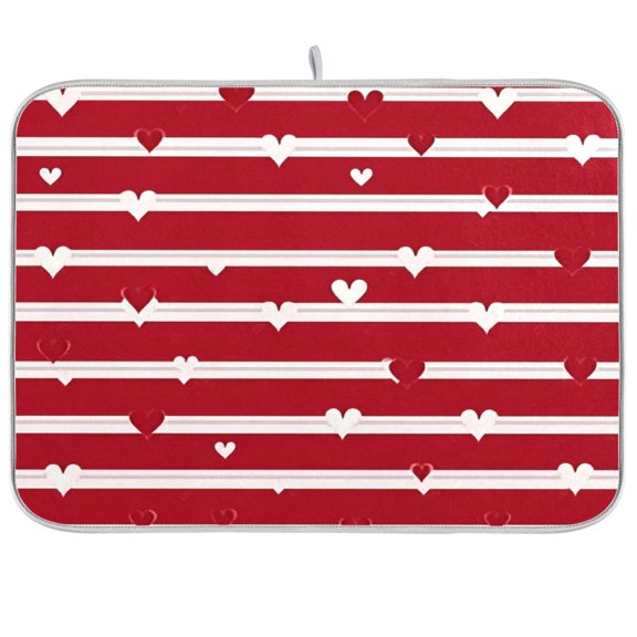 Iauyy Dish Drying Mat for Kitchen Counter, Super Absorbent & Hanging 16x18 / 18x24 Inch (S/M) Red and White