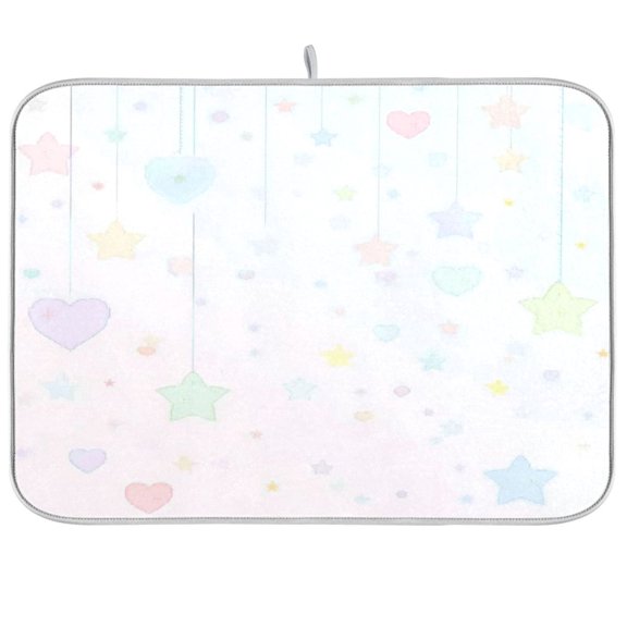 Iauyy Dish Drying Mat for Kitchen Counter, Super Absorbent & Hanging 16x18 / 18x24 Inch (S/M) Star Pattern-a