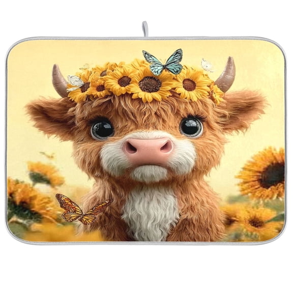 Iauyy Dish Drying Mat for Kitchen Counter, Super Absorbent & Hanging 16x18 / 18x24 Inch (S/M) Sunflowers and Butterflies
