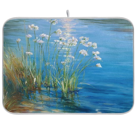 Iauyy Dish Drying Mat for Kitchen Counter, Super Absorbent & Hanging 16x18 / 18x24 Inch (S/M) The Water Surface Is Clear