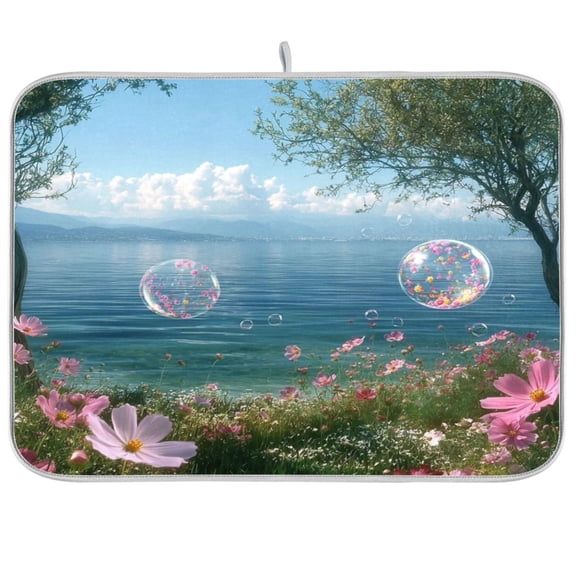 Iauyy Dish Drying Mat for Kitchen Counter, Super Absorbent & Hanging 16x18 / 18x24 Inch (S/M) Trees and Flowers