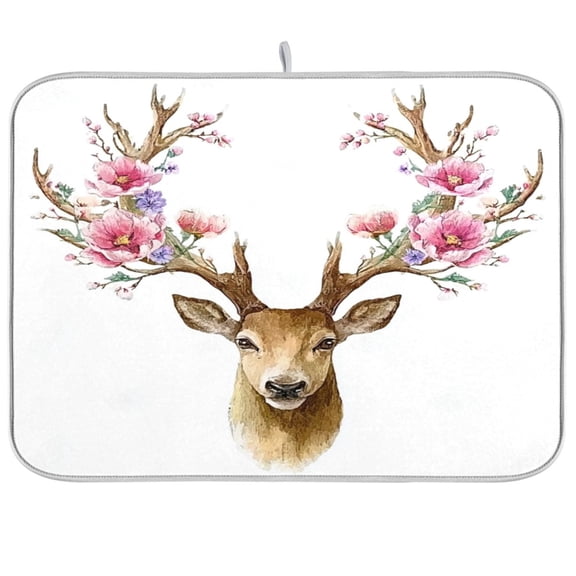 Iauyy Dish Drying Mat for Kitchen Counter, Super Absorbent & Hanging 16x18 / 18x24 Inch (S/M) Antler Watercolor