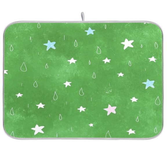 Iauyy Dish Drying Mat for Kitchen Counter, Super Absorbent & Hanging 16x18 / 18x24 Inch (S/M) Drawing Raindrops with Crayons