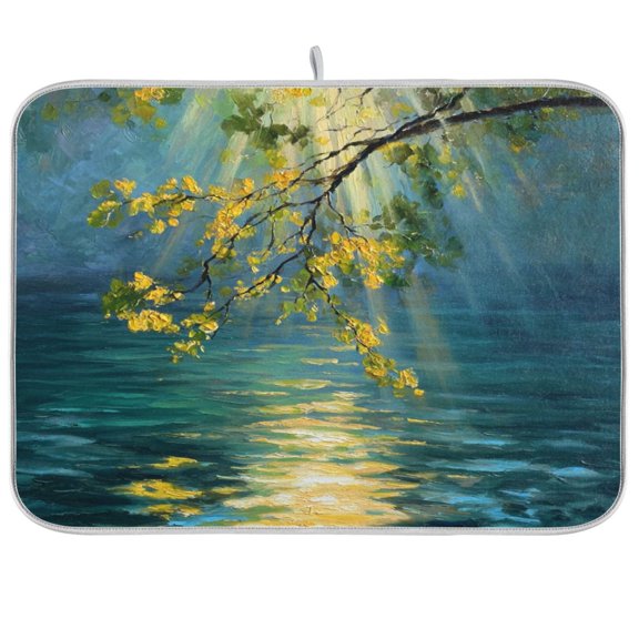 Iauyy Dish Drying Mat for Kitchen Counter, Super Absorbent & Hanging 16x18 / 18x24 Inch (S/M) Falling Onto The Water Surface