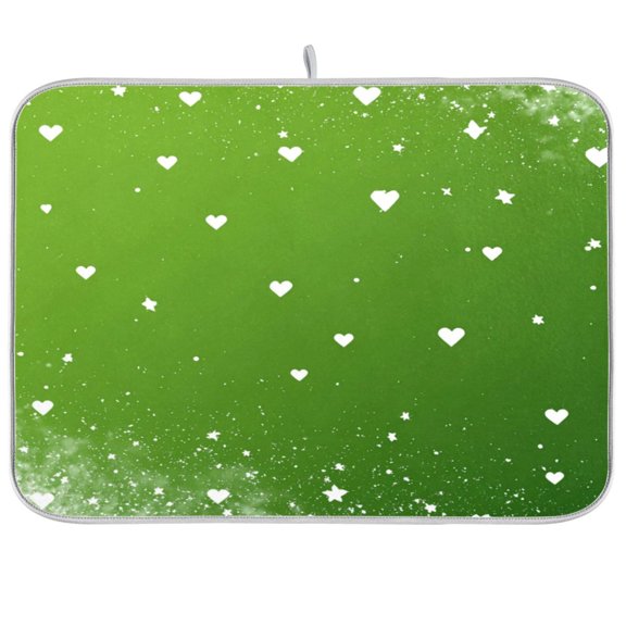Iauyy Dish Drying Mat for Kitchen Counter, Super Absorbent & Hanging 16x18 / 18x24 Inch (S/M) Green Gradient Heart Shape