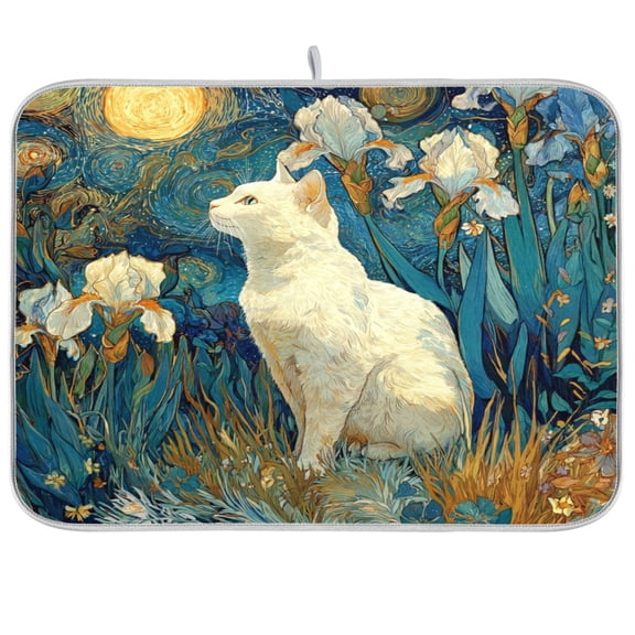 Iauyy Dish Drying Mat for Kitchen Counter, Super Absorbent & Hanging 16x18 / 18x24 Inch (S/M) Iris in The Night Sky