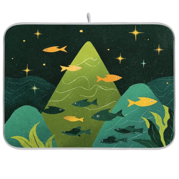 Iauyy Dish Drying Mat for Kitchen Counter, Super Absorbent & Hanging 16x18 / 18x24 Inch (S/M) Mountain Scenery Illustration