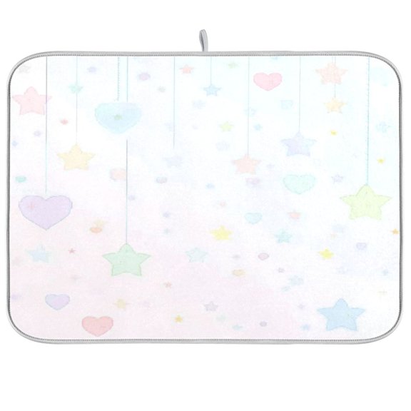 Iauyy Dish Drying Mat for Kitchen Counter, Super Absorbent & Hanging 16x18 / 18x24 Inch (S/M) Star Pattern-a