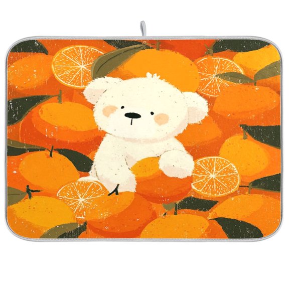 Iauyy Dish Drying Mat for Kitchen Counter, Super Absorbent & Hanging 16x18 / 18x24 Inch (S/M) White Teddy Bear