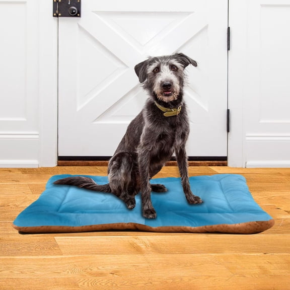 Iauyy 18x24inch Washable Dog Bed Mats, 4cm Thick Comfort Pet Bed with Non-Slip Bottom for Crates, Indoors & Outdoors - Puppy Essentials,Blue Tile Layout Photography