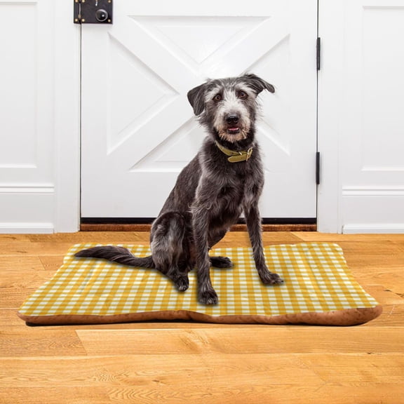 Iauyy 18x24inch Washable Dog Bed Mats, 4cm Thick Comfort Pet Bed with Non-Slip Bottom for Crates, Indoors & Outdoors - Puppy Essentials,Yellow Checkered Pattern