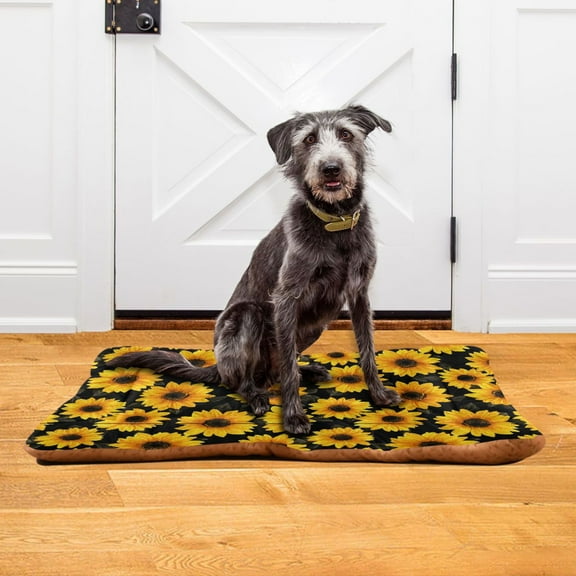 Iauyy 18x24inch Washable Dog Bed Mats, 4cm Thick Comfort Pet Bed with Non-Slip Bottom for Crates, Indoors & Outdoors - Puppy Essentials,Sunflower