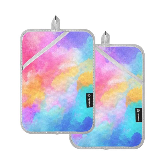 Iauyy 2 Pack Hot Pads for Kitchen Heat Resistant&Non Slip Potholders,Thickness 8mm Heat Resistant up to 170° for Oven Mitts Kitchen Decor 7x9.8in,A Rainbow Hues