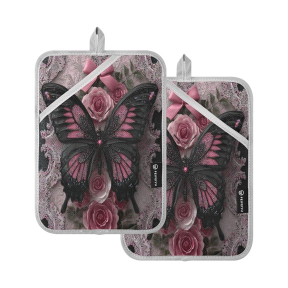 Iauyy 2 Pack Hot Pads for Kitchen Heat Resistant&Non Slip Potholders,Thickness 8mm Heat Resistant up to 170° for Oven Mitts Kitchen Decor 7x9.8in,Baroque Style Art